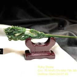 Trâm rồng Ngọc bích Canada xanh đậm chạm tay tinh xảo, KT 18cm