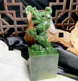 Ấn Phượng Hoàng ngọc bích Canada chạm tay tinh xảo, KT 5x5x14cm
