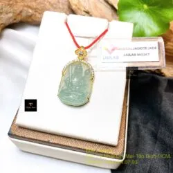 Hư Không Tạng Bồ Tát ngọc Phỉ thuý lão lam thuỷ, vàng 18k - Hình ảnh 2