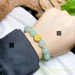 Vòng chuỗi Cẩm thạch xanh lơ 10 ly, mix charm vàng 24k - Hình ảnh 2