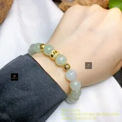 Chuỗi ngọc Cẩm thạch lam 10 ly mix charm vàng 18k - Ảnh 5