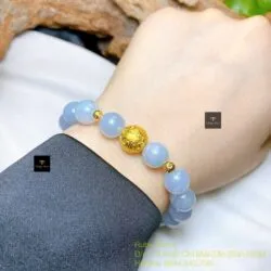 Vòng chuỗi ngọc tím lam 9.5 ly, mix charm vàng 24k - Ảnh 3
