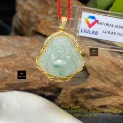 Phật Di Lặc ngọc Phỉ thúy hoa bay, vàng 18k