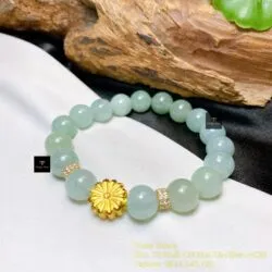 Vòng chuỗi Cẩm thạch xanh lơ 10 ly, mix charm vàng 24k - Hình ảnh 6
