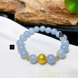 Vòng chuỗi ngọc tím lam 9.5 ly, mix charm vàng 24k - Ảnh 5