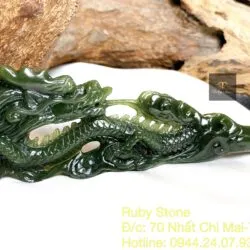 Trâm rồng Ngọc bích Canada xanh đậm chạm tay tinh xảo, KT 18cm