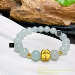 Vòng chuỗi ngọc Cẩm thạch xanh lơ 10 ly, mix charm vàng 24k - Hình ảnh 4