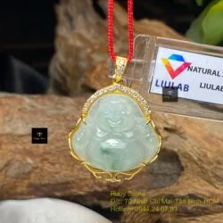 Phật Di Lặc ngọc Phỉ thúy hoa bay, vàng 18k