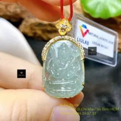 Hư Không Tạng Bồ Tát ngọc Phỉ thuý lão lam thuỷ, vàng 18k - Hình ảnh 4