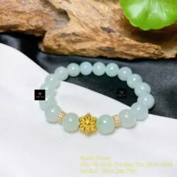 Chuỗi ngọc Cẩm thạch nếp băng xanh lơ 10 ly, charm vàng 24k - Hình ảnh 3