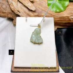 Mặt dây Đức Mẹ ngọc bích Nga, KT 23mm, vàng 14k - Ảnh 3