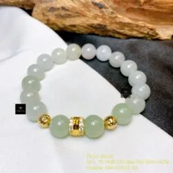 Chuỗi ngọc Cẩm thạch lam 10 ly mix charm vàng 18k - Ảnh 3