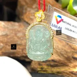 Hư Không Tạng Bồ Tát ngọc Phỉ thuý lão lam thuỷ, vàng 18k - Hình ảnh 8