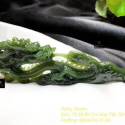 Trâm rồng Ngọc bích Canada xanh đậm chạm tay tinh xảo, KT 18cm