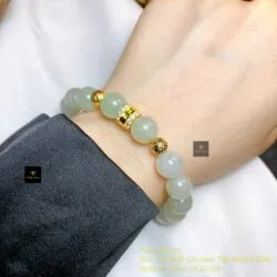 Chuỗi ngọc Cẩm thạch lam 10 ly mix charm vàng 18k - Ảnh 4