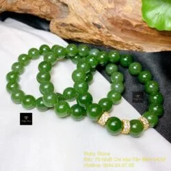 Vòng chuỗi ngọc bích Canada 10 ly xanh lá mix charm vàng 18k - Ảnh 2