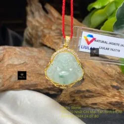 Phật Di Lặc ngọc Phỉ thúy hoa bay, vàng 18k