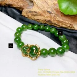 Vòng chuỗi Ngọc bích Canada xanh lý 10 ly, mix tỳ hưu bọc vàng 18k - Ảnh 5