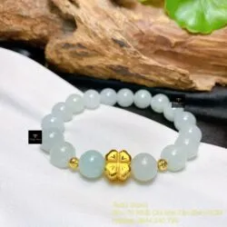 Vòng chuỗi ngọc Cẩm thạch xanh lơ 10 ly, mix charm vàng 24k - Hình ảnh 5