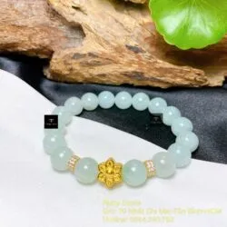 Chuỗi ngọc Cẩm thạch nếp băng xanh lơ 10 ly, charm vàng 24k
