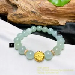 Vòng chuỗi Cẩm thạch xanh lơ 10 ly, mix charm vàng 24k - Hình ảnh 5