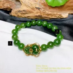 Vòng chuỗi Ngọc bích Canada xanh lý 10 ly, mix tỳ hưu bọc vàng 18k - Ảnh 4