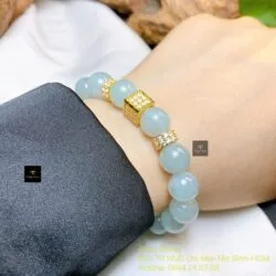 Vòng chuỗi Lam ngọc 10 ly mix charm vàng 18k - Hình ảnh 4