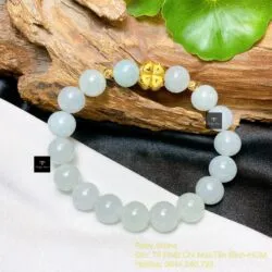 Vòng chuỗi ngọc Cẩm thạch xanh lơ 10 ly, mix charm vàng 24k