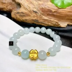 Vòng chuỗi ngọc Cẩm thạch xanh lơ 10 ly, mix charm vàng 24k - Hình ảnh 3
