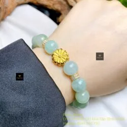 Vòng chuỗi Cẩm thạch xanh lơ 10 ly, mix charm vàng 24k - Hình ảnh 3