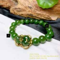 Vòng chuỗi Ngọc bích Canada xanh lý 10 ly, mix tỳ hưu bọc vàng 18k - Ảnh 3