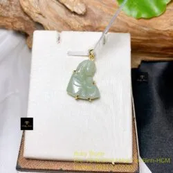 Mặt dây Đức Mẹ ngọc bích Nga, KT 23mm, vàng 14k - Ảnh 4