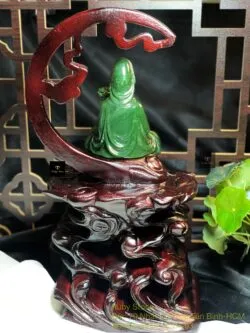 Phật Quán Thế Âm tự tại ngọc bích Canada chạm tay tinh xảo, KT 25x15x10cm (bao gồm cả đế gỗ) - Hình ảnh 6