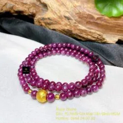 Vòng chuỗi Ruby Nam Phi 6 ly, cuốn ba vòng tay mix charm vàng 24k - Ảnh 2