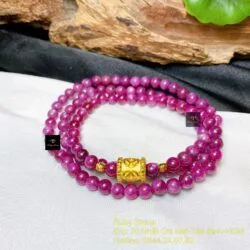 Vòng chuỗi Ruby Nam Phi 6 ly, cuốn ba vòng tay mix charm vàng 24k - Hình ảnh 3