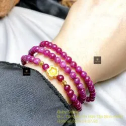 Vòng chuỗi Ruby Nam Phi 6 ly, cuốn ba vòng tay mix charm vàng 24k - Ảnh 5