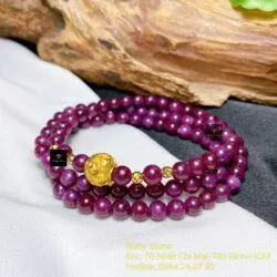 Vòng chuỗi Ruby Nam Phi 6 ly, cuốn ba vòng tay mix charm vàng 24k - Ảnh 4