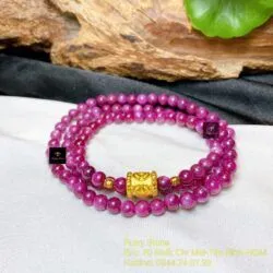 Vòng chuỗi Ruby Nam Phi 6 ly, cuốn ba vòng tay mix charm vàng 24k - Hình ảnh 4