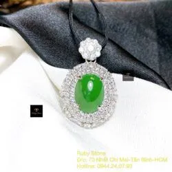 Mặt dây Phỉ thuý xanh táo, vàng trắng 18k (ko bọc đáy) - Ảnh 4