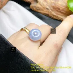 Nhẫn đồng điếu Phỉ thúy tử la lan, vàng trắng 18k - Hình ảnh 3