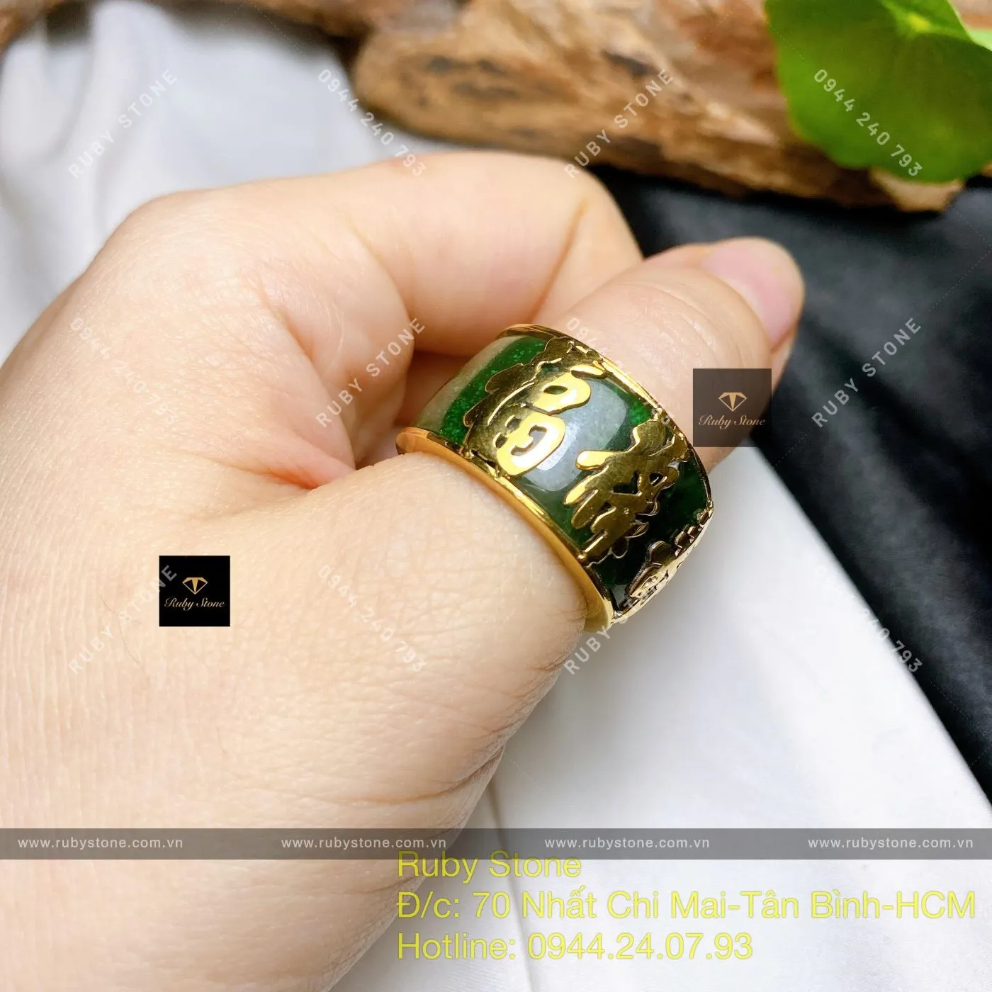 Nhẫn càn long Ngọc bích, khắc Phúc - Lộc - Thọ, vàng 18k Nhẫn càn long Ngọc bích, khắc Phúc - Lộc - Thọ, vàng 18k - Ảnh 6