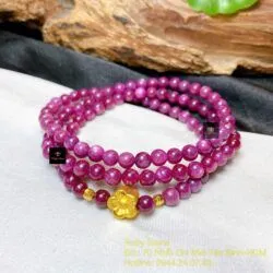 Vòng chuỗi Ruby Nam Phi 6 ly, cuốn ba vòng tay mix charm vàng 24k
