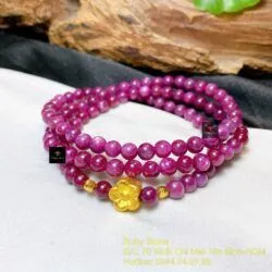 Vòng chuỗi Ruby Nam Phi 6 ly, cuốn ba vòng tay mix charm vàng 24k - Ảnh 4