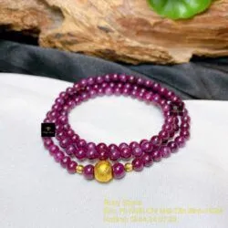 Vòng chuỗi Ruby Nam Phi 6 ly, cuốn ba vòng tay mix charm vàng 24k