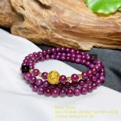 Vòng chuỗi Ruby Nam Phi 6 ly, cuốn ba vòng tay mix charm vàng 24k - Ảnh 3
