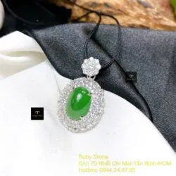 Mặt dây Phỉ thuý xanh táo, vàng trắng 18k (ko bọc đáy) - Ảnh 3