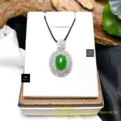 Mặt dây Phỉ thuý xanh táo, vàng trắng 18k (ko bọc đáy) - Ảnh 5