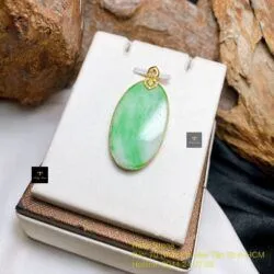 Mặt dây ngọc Cẩm thạch xanh lý táo, KT 38mm, vàng 18k - Ảnh 3