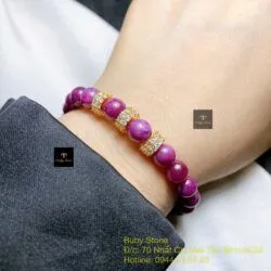 Vòng chuỗi Ruby Nam Phi 7,3 ly mix charm vàng 18k - Ảnh 3