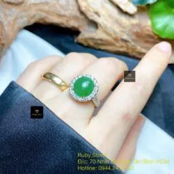 Nhẫn Phỉ thuý xanh táo, vàng trắng 18k (ko bọc đáy) - Hình ảnh 5